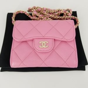 Chanel Classic Clutch w/ Chain Mini Caviar Pink